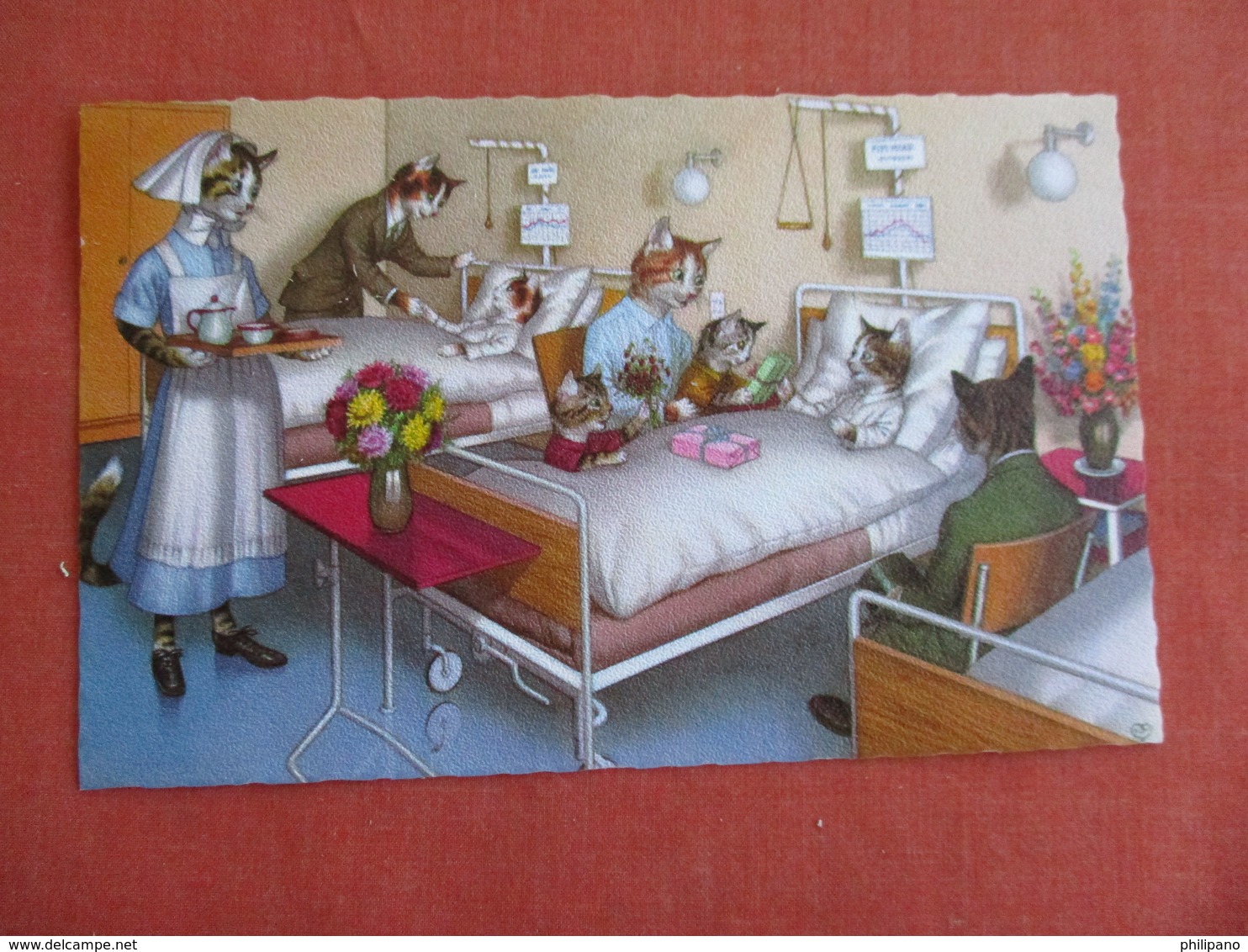 Dressed Cats-In Bed With A Nurse    Ref 3139 - Cats