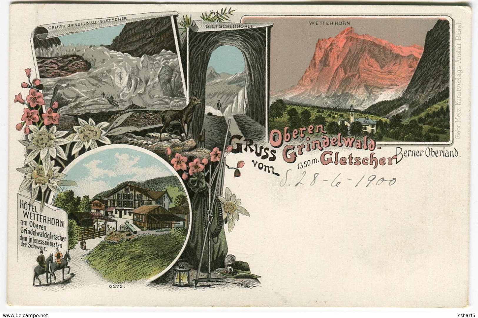 Gruss Vom Oberen GRINDELWALD Hotel Wetterhorn Farb-Litho 1900 - Grindelwald