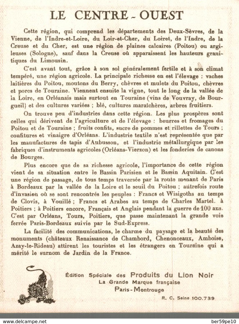 CHROMO PRODUITS DU LION NOIR PARIS-MONTROUGE  LE CENTRE-OUEST - Andere & Zonder Classificatie