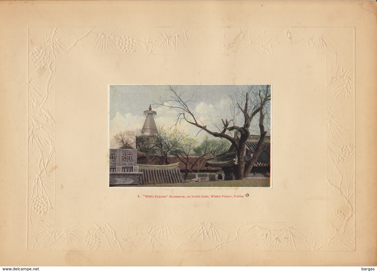 Planche Vers 1900 Lithographie Chine White Pagoda Peking China Chinois - Chinese Paper Cut
