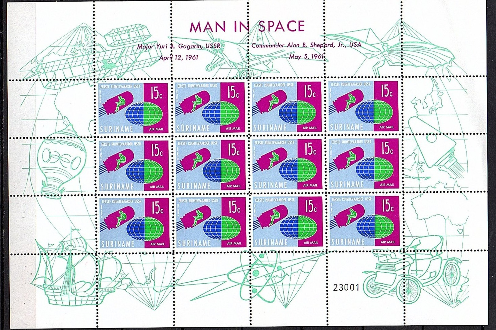 Man In Space 1961 Unfolded Sheets MNH Perforation Through The Margins (nav3) - Suriname ... - 1975