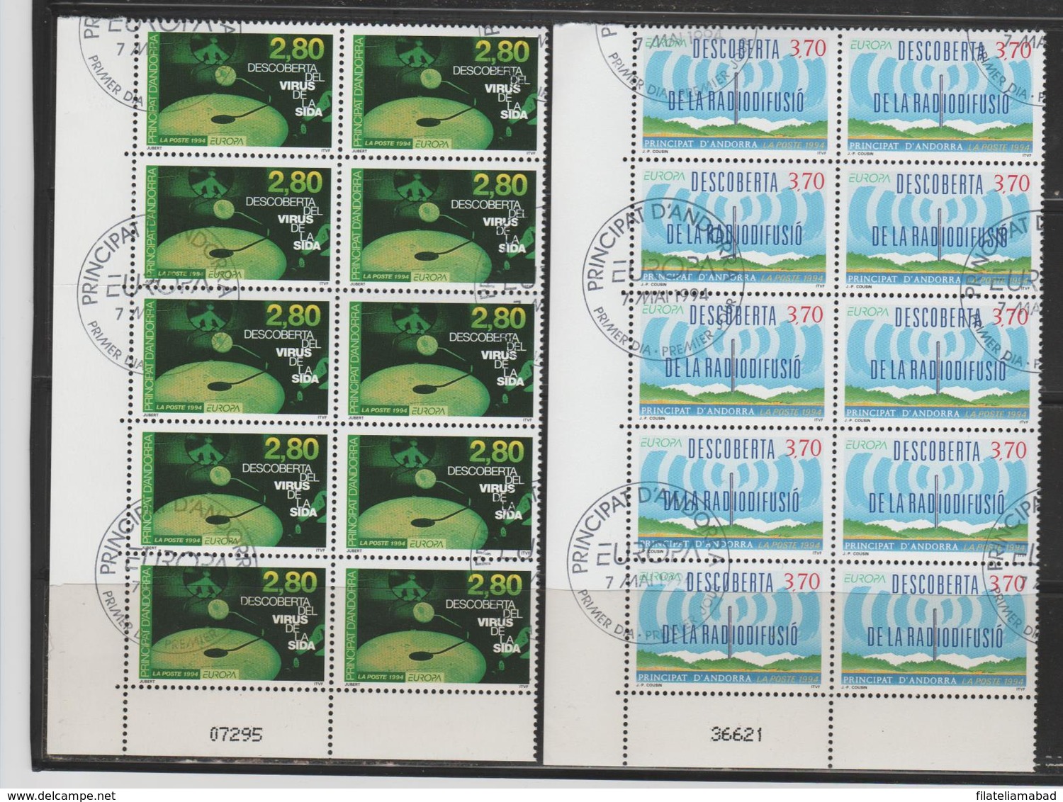 ANDORRA CORREO FRANCES 10 SERIES TEMA EUROPA  TASELLADAS DE FAVOR (C.H. S .USADOS. - Hojas Bloque