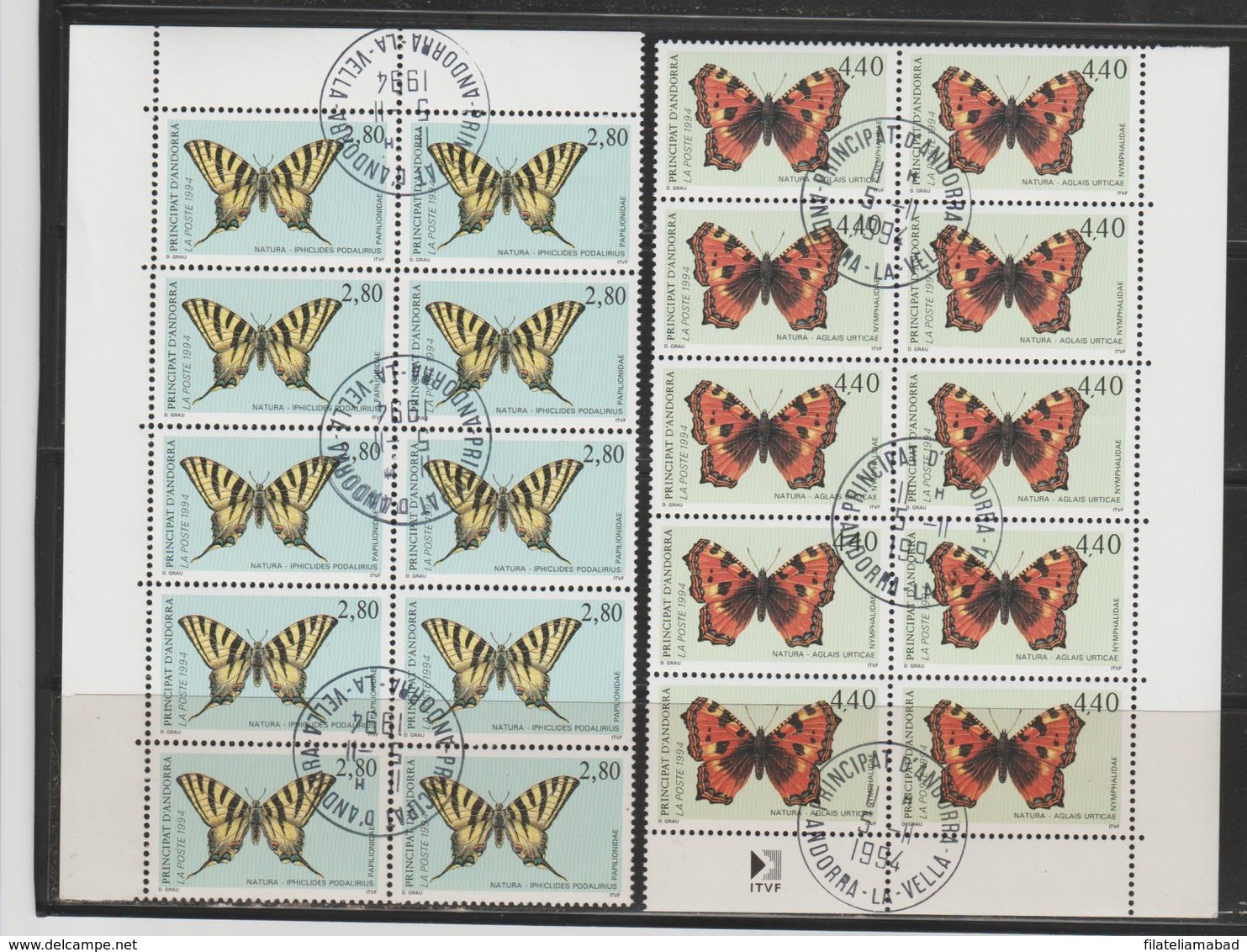 ANDORRA CORREO FRANCES 10 SERIES MARIPOSAS  TASELLADAS DE FAVOR (C.H. S .USADOS. - Hojas Bloque