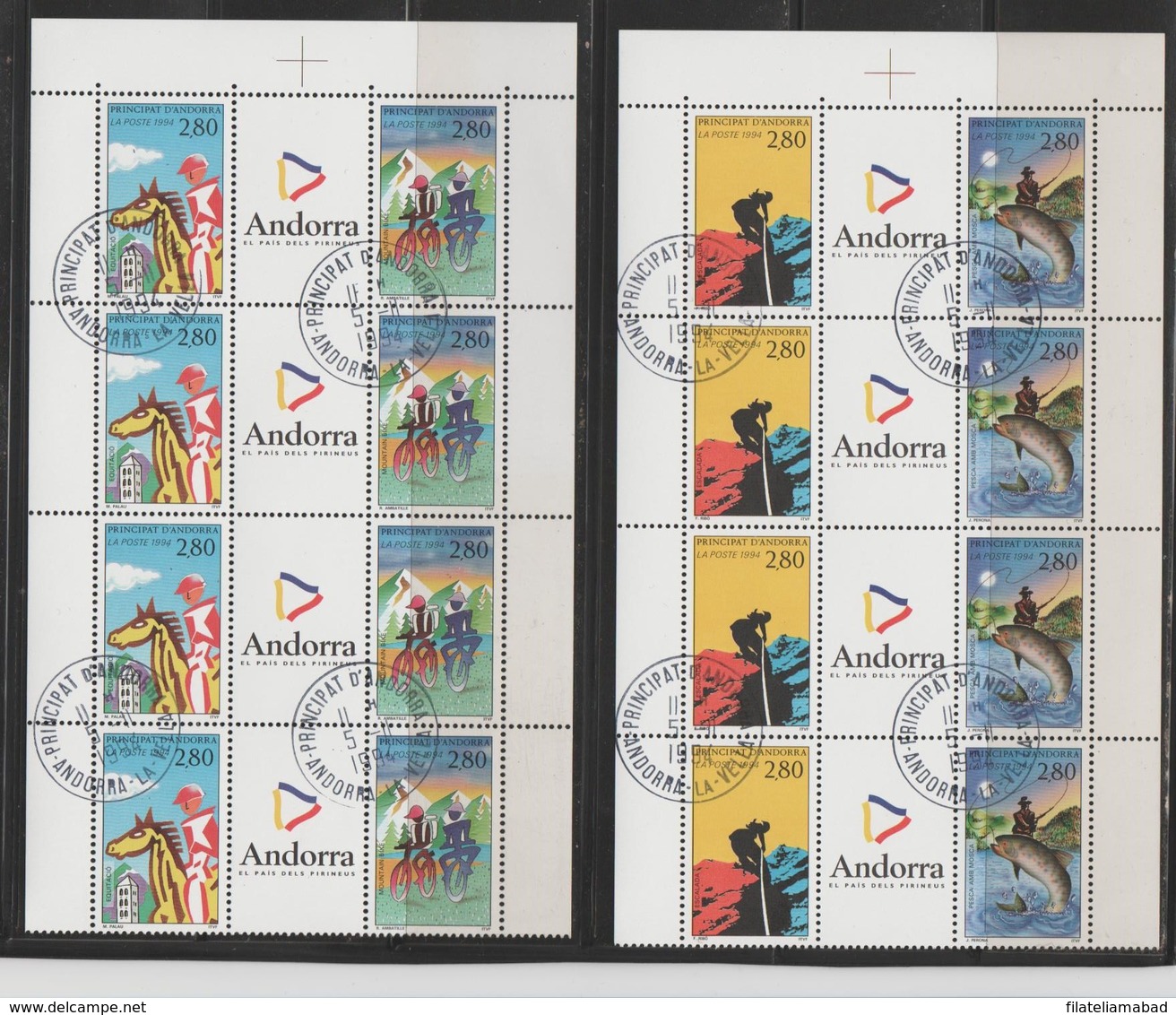 ANDORRA CORREO FRANCES  16 SELLOS DEPORTES   TASELLADOS DE FAVOR (C.H. S .USADOS. - Blocks & Sheetlets