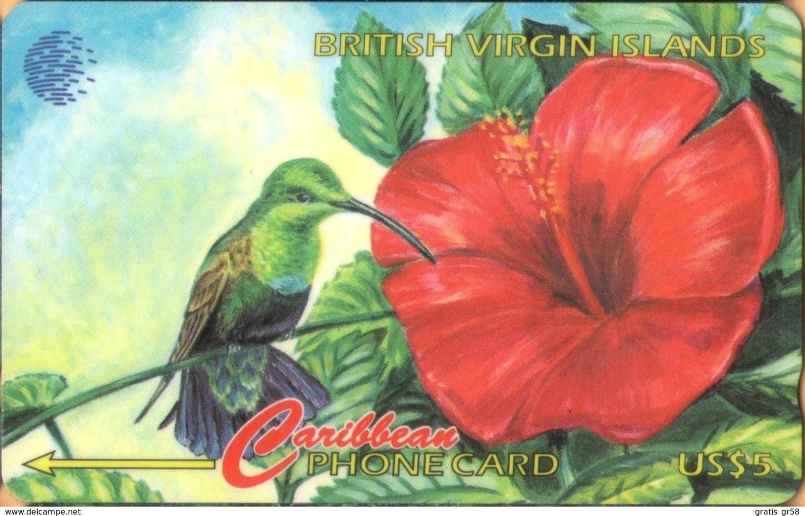 Virgin Islands - GPT, BVI-91AA, 91CBVA (Ø), BVI Wild Life - Humming Bird, 30.000ex, 1996, Used - Virgin Islands