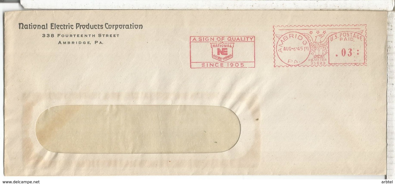 ESTADOS UNIDOS USA AMBRIDGE FRANQUEO MECANICO METER ELECTRICIDAD ELECTRICITY - Electricidad
