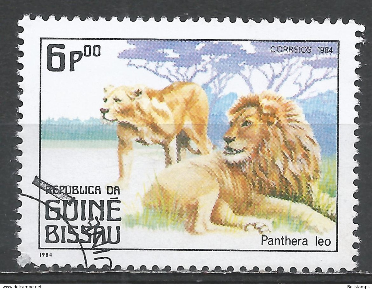 Guinea-Bissau 1984. Scott #562 (U) Carnivorous Animals, Panthera Leo, Lions * - Guinée-Bissau