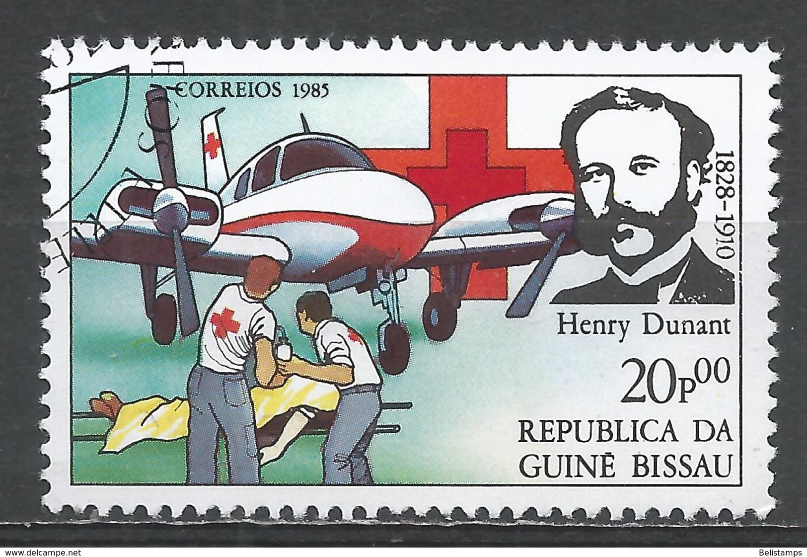 Guinea-Bissau 1985. Scott #643 (U) Henri Dunant (1828-1910), Red Cross Founder, Plane - Guinée-Bissau