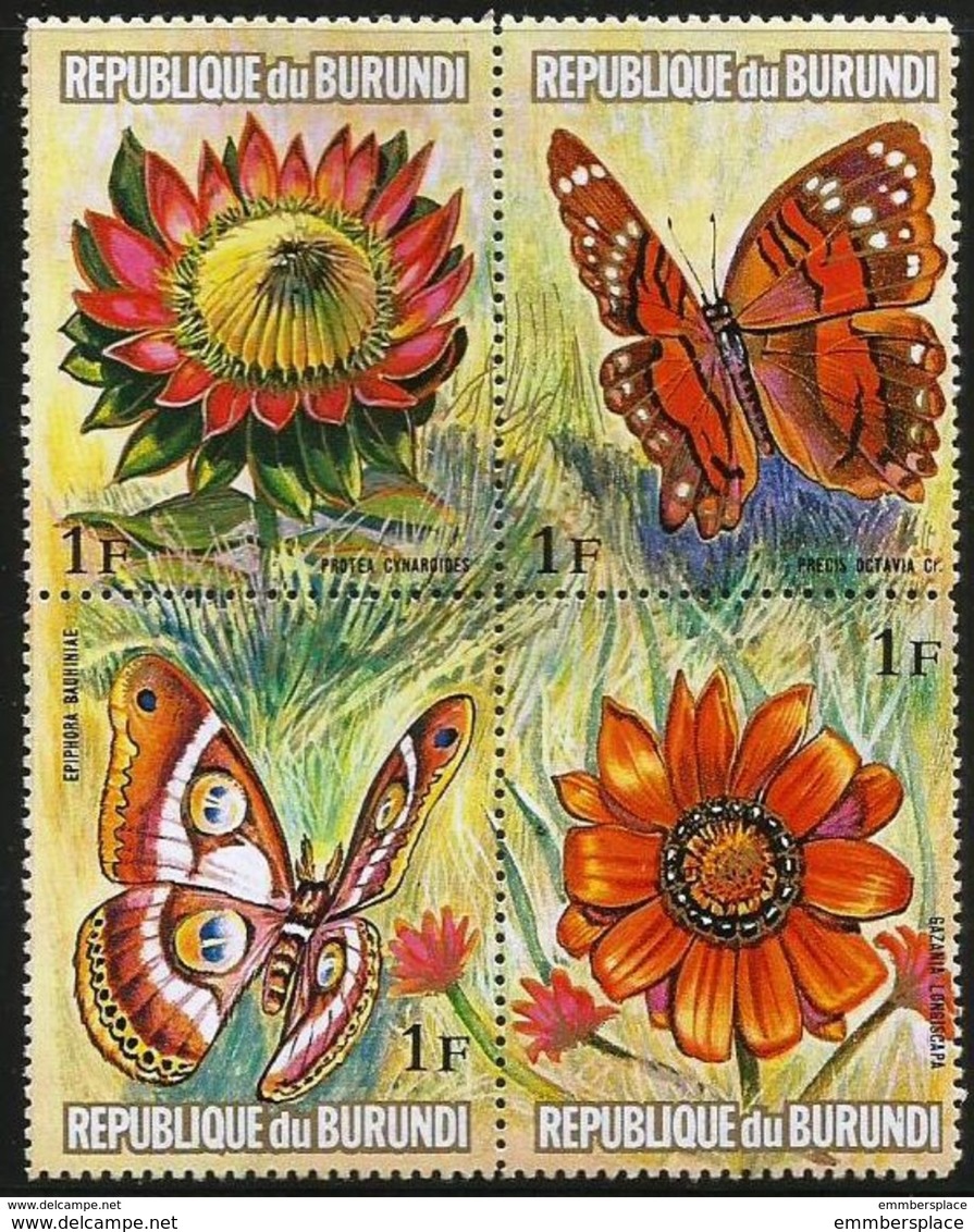 Burundi - 1973 Flowers & Butterflies 1f Block MNH **   Sc 435 - Unused Stamps