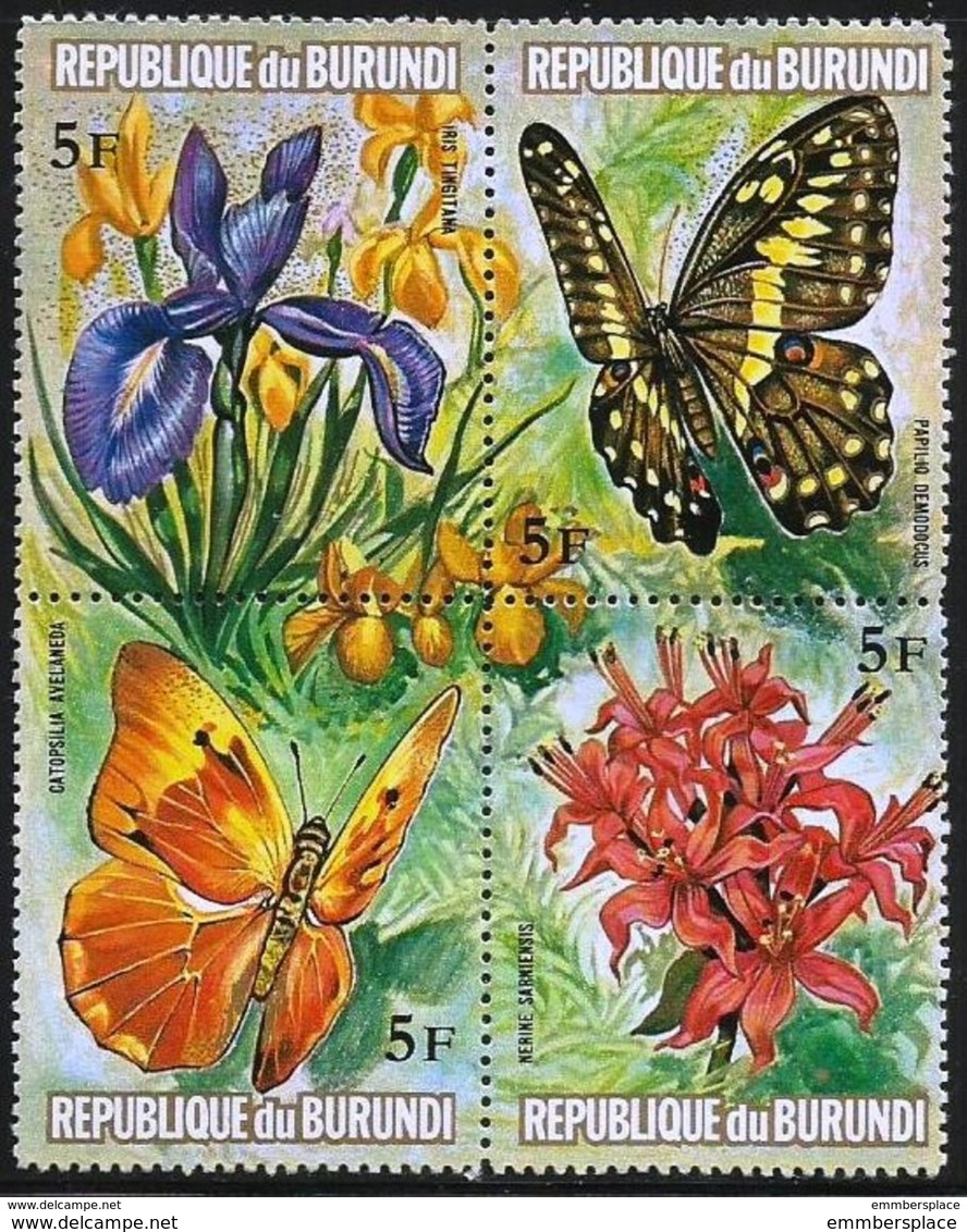 Burundi - 1973 Flowers & Butterflies 5f Block MNH **   Sc 438 - Unused Stamps