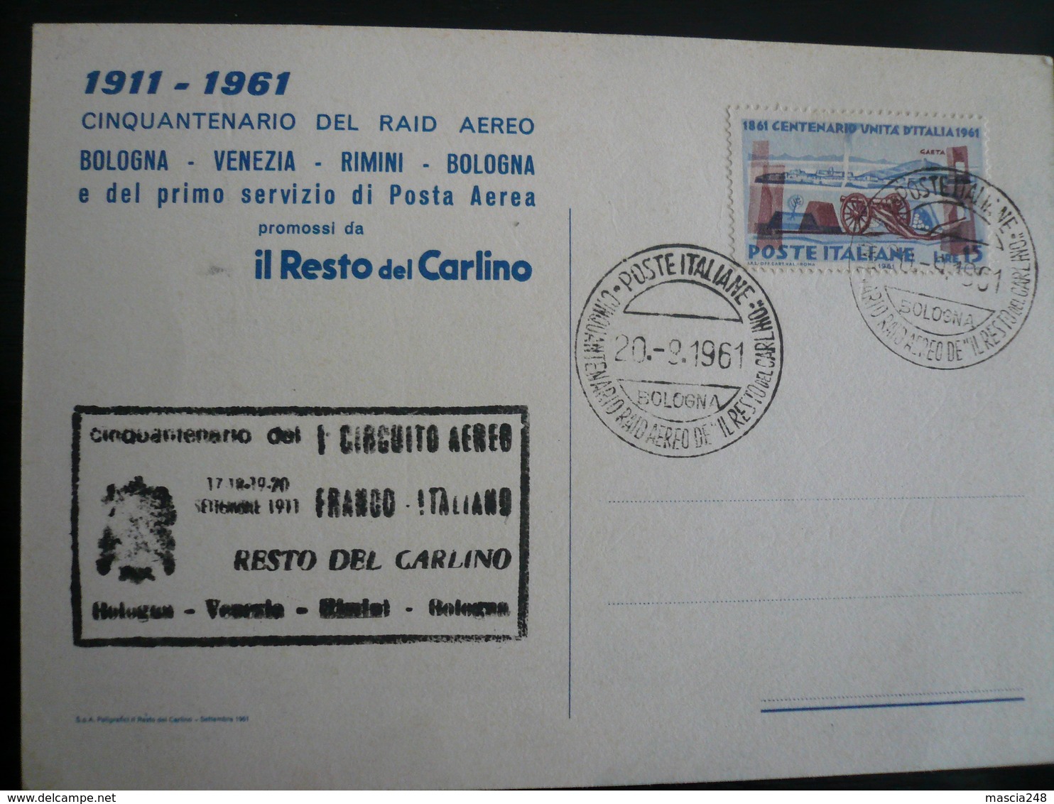 Cinquantenario Raid Aereo Bologna-Venezia-Rimini-Bologna 20.9.61-Il Resto Del Carlino - Posta Aerea