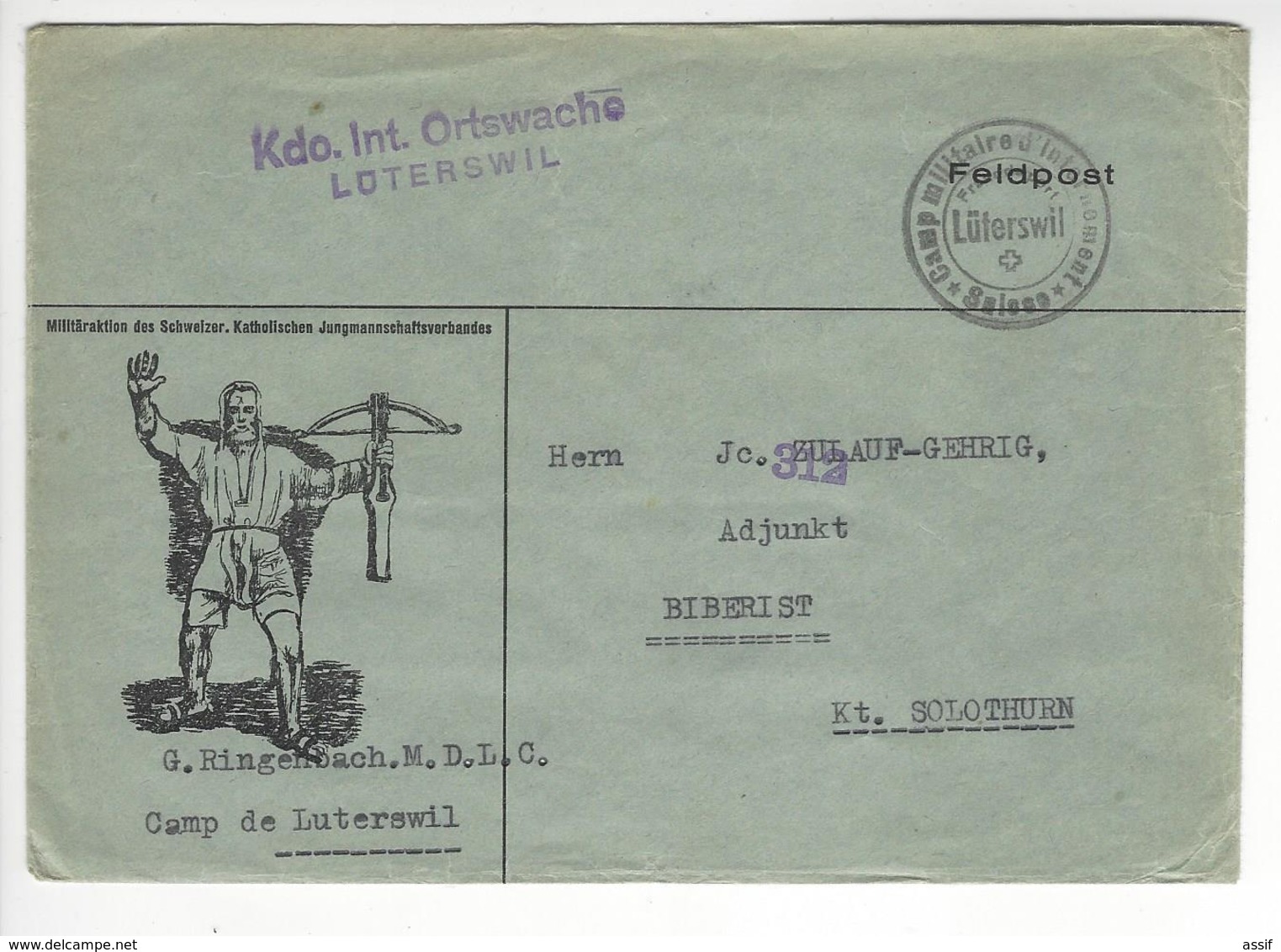 LUTERSWIL + CACHET KDO. INT. ORTSWACHE CENSURE CENSOR WW2 SUISSE INTERNES CAMP INTERNEMENT /FREE SHIP. R - Poststempel