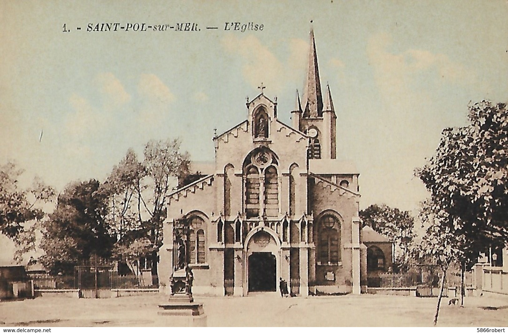 CARTE POSTALE ORIGINALE ANCIENNE COULEUR : SAINT POL SUR MER L'EGLISE  ANIMEE NORD (59) - Saint Pol Sur Mer