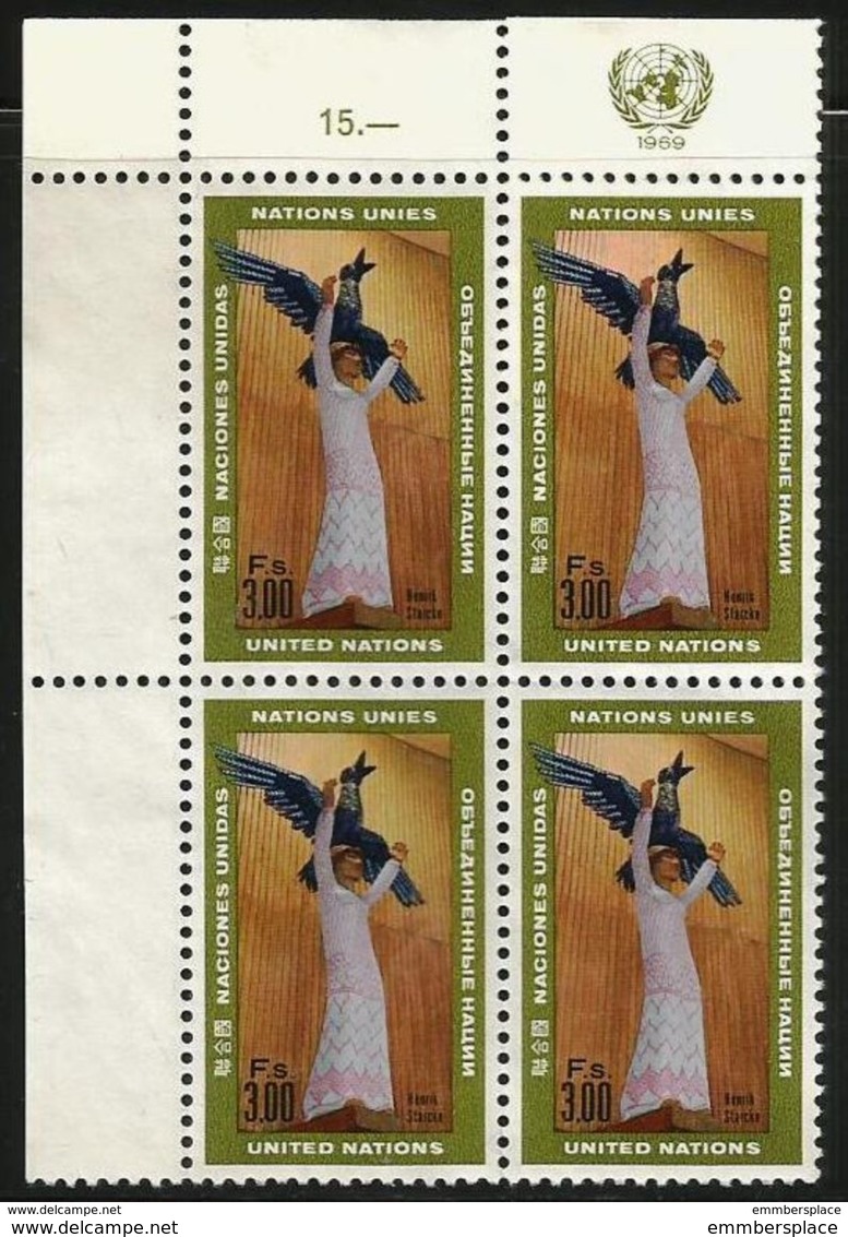 UN Geneva - 1969 Statue 3Fs Corner Margin Block Of 4 MNH **  Sc 13 - Unused Stamps