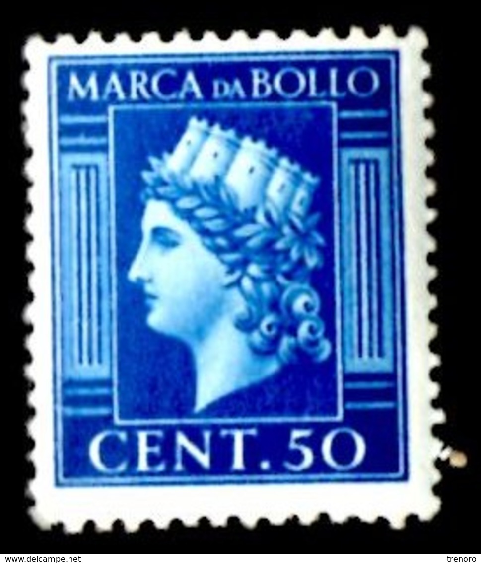 MARCA TASSA FISSA  50 CENT. - EMISSIONE 1945 SENZA FASCI - UNIFICATO 143 - USATA - Fiscali