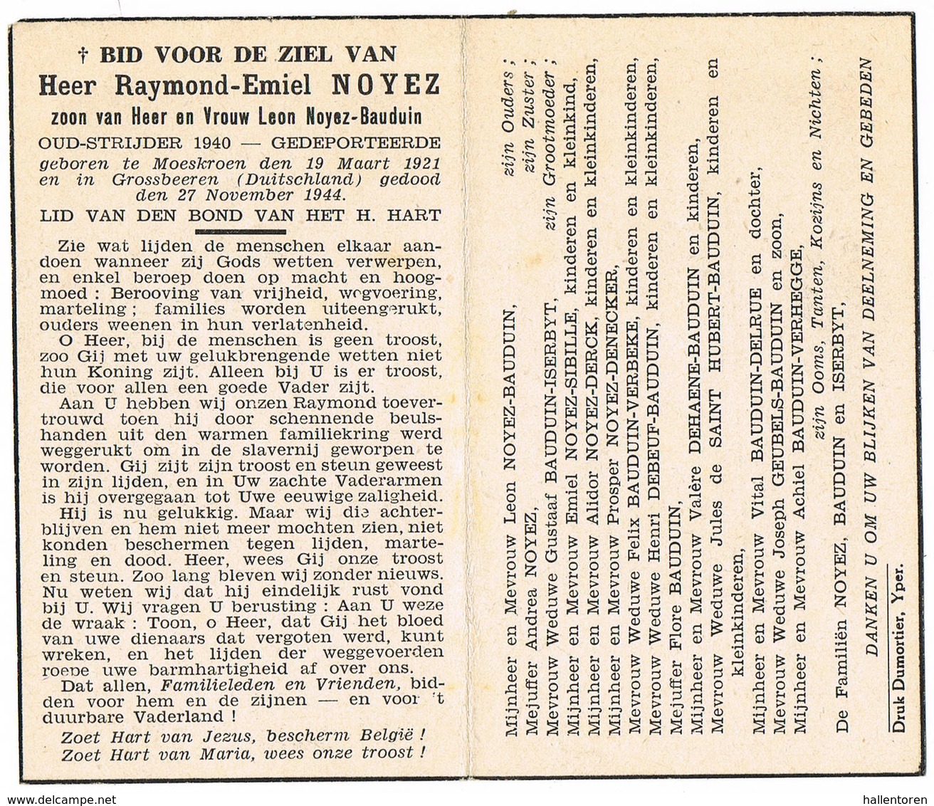 Moeskroen: 1944, Raymond-Emiel Noyez; Oud-strijder + In Duitsland Omgebrachte Gedeporteerde ( 2 Scans) - Images Religieuses