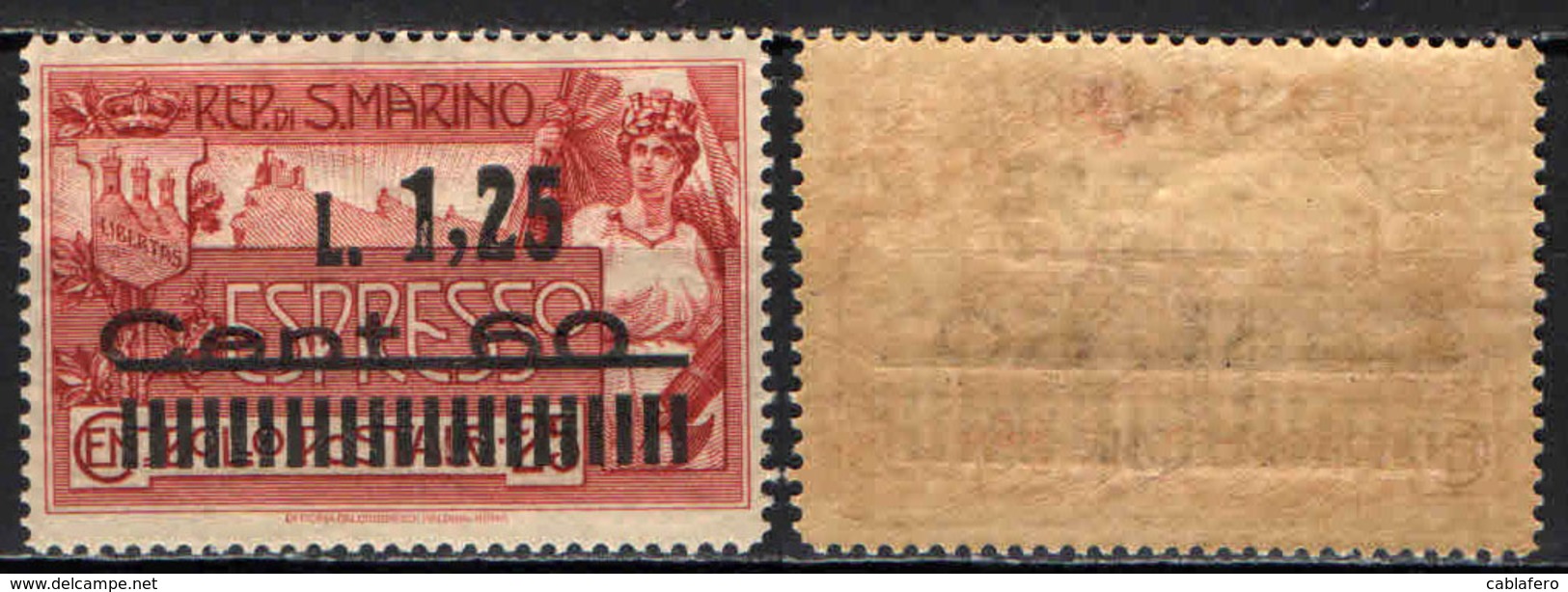 SAN MARINO - 1927 - ALLEGORIA E VEDUTA DI SAN MARINO CON SOVRASTAMPA - OVERPRINTED - MNH - Sellos De Urgencia