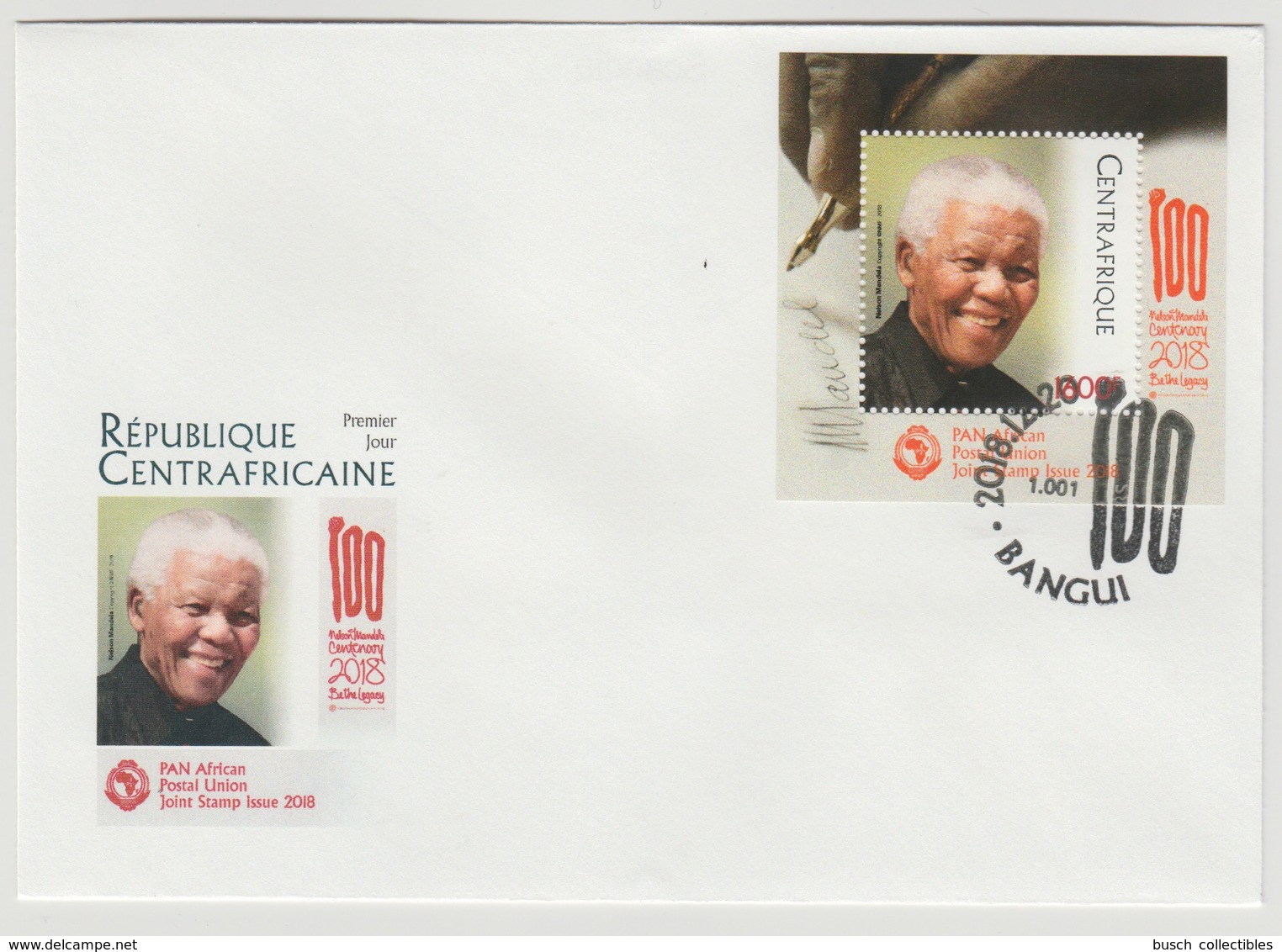 Centrafrique 2018 S/S FDC First Day Cover 1er Jour Joint Issue PAN African Postal Union Nelson Mandela Madiba 100 Years - Zentralafrik. Republik