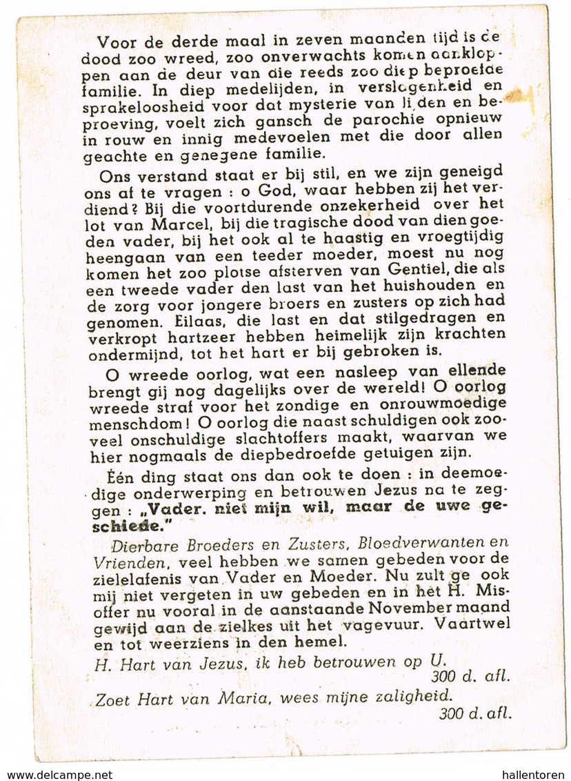 Zwevezele: 1944, Gentiel Vervaele ( 2 Scans) - Images Religieuses