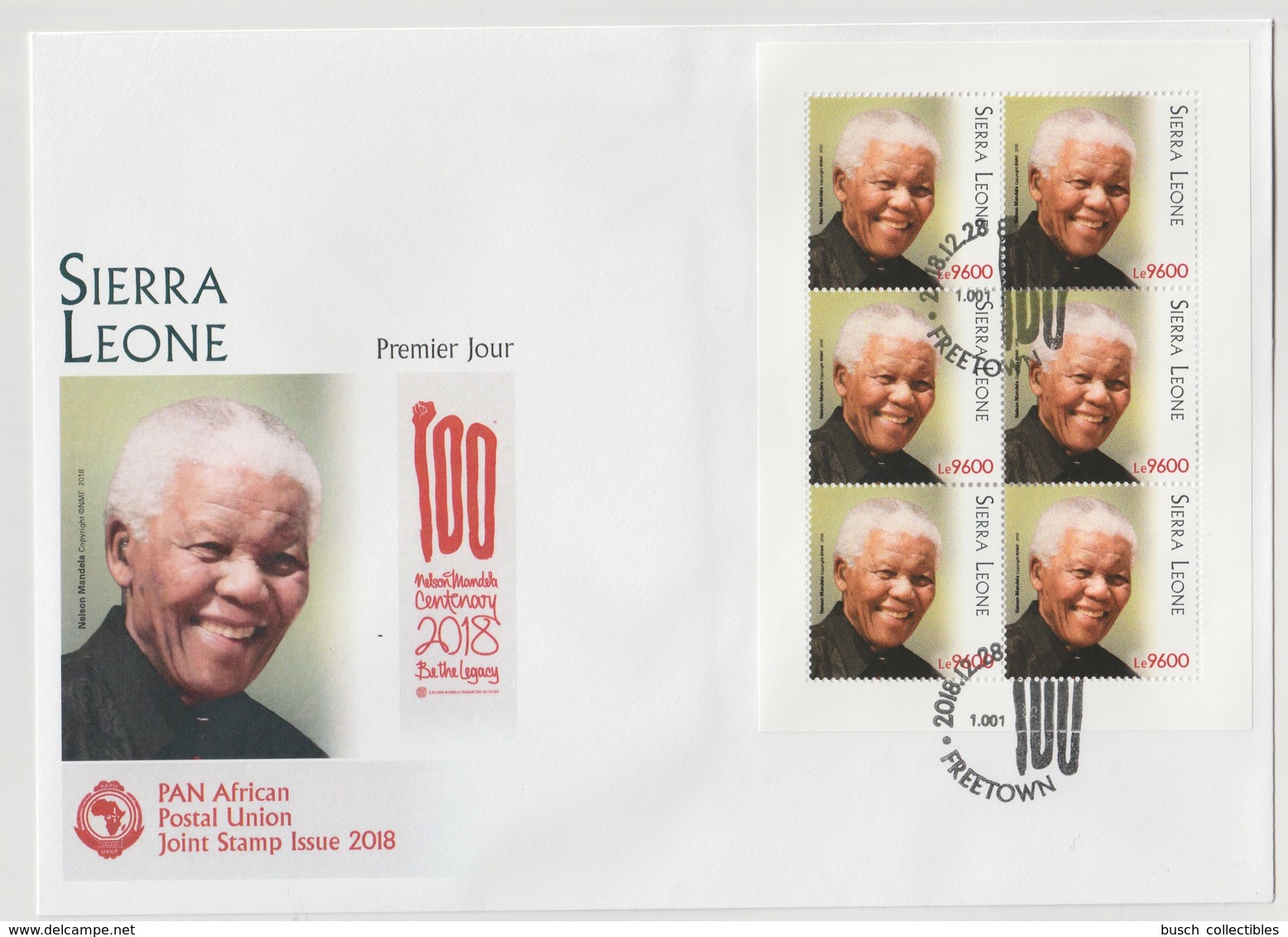 Sierra Leone 2018 M/S FDC First Day Cover 1er Jour Joint Issue PAN African Postal Union Nelson Mandela Madiba 100 Years - Sierra Leone (1961-...)