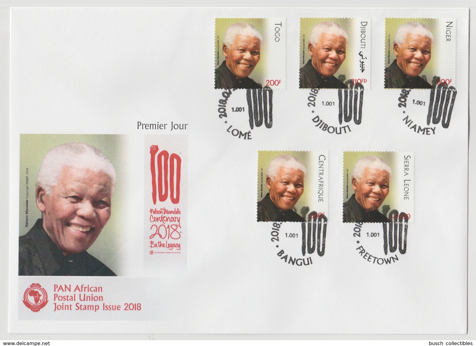 2018 Mixed Joint FDC First Day Cover 1er Jour Joint Issue PAN African Postal Union Nelson Mandela Madiba 100 Years - Togo (1960-...)