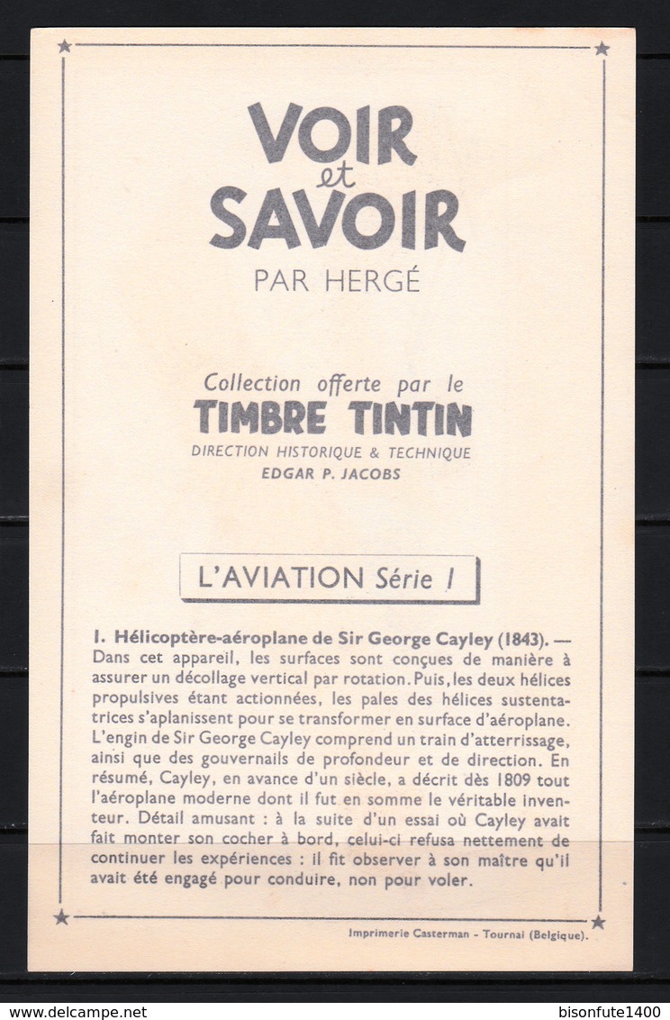 TINTIN / Chromo "Voir Et Savoir" Par Hergé : Aviation Origine N° 1 - Edition CASTERMAN - Altri & Non Classificati