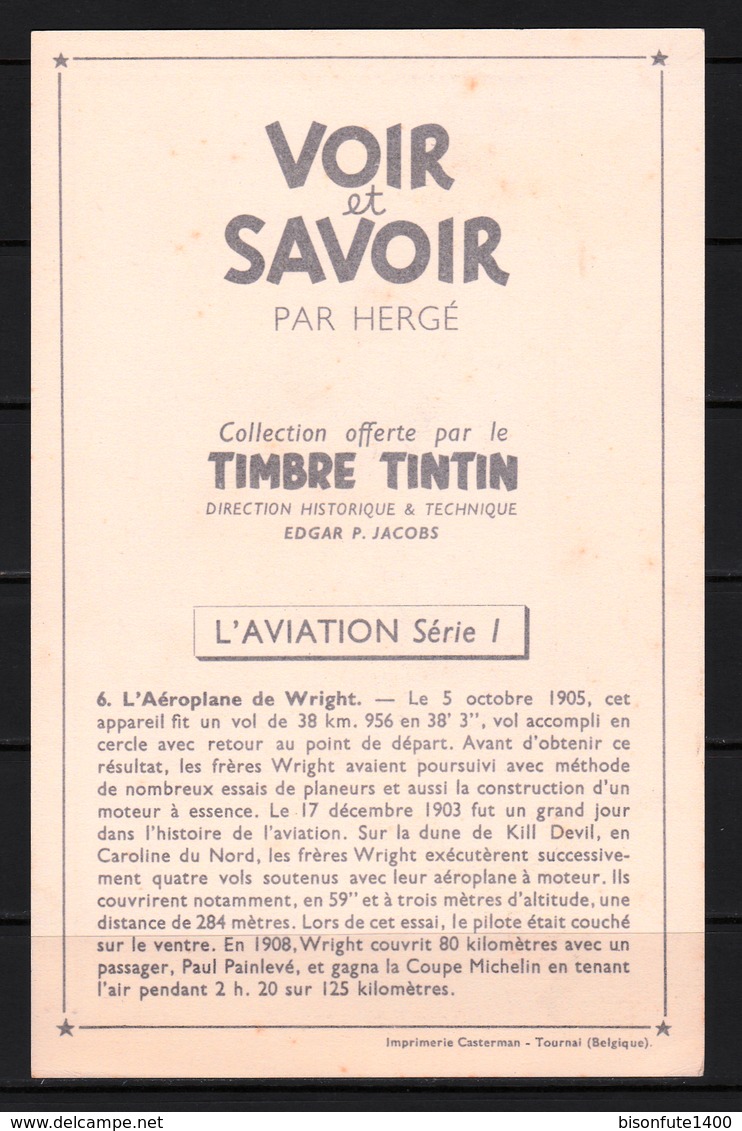 TINTIN / Chromo "Voir Et Savoir" Par Hergé : Aviation Origine N° 6 - Edition CASTERMAN - Altri & Non Classificati