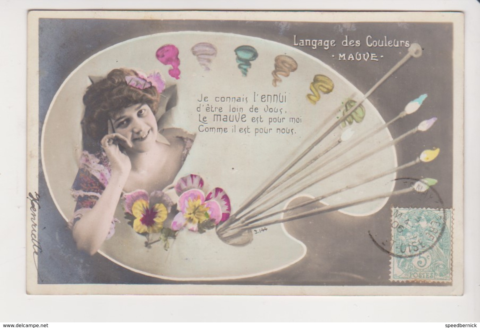 26712 Langage Couleurs -femme Palette Artiste -croissant Paris 3.144 -couleur Mauve  Ennui-1906 - Peintures & Tableaux