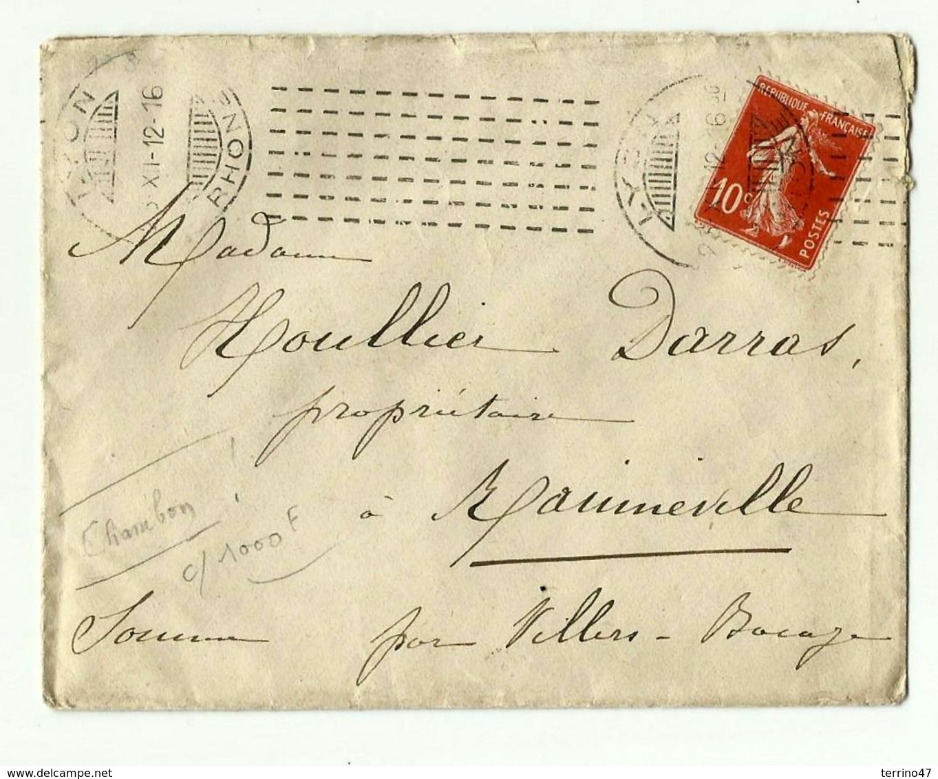 Oblit. CHAMBON (du 28.12.1912)  LYON (rare) - 1877-1920: Periodo Semi Moderno