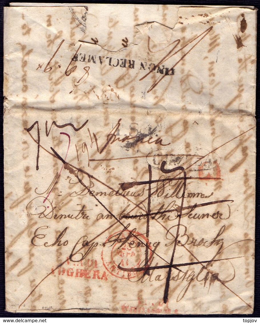 AUSTRIA - DALMAZIA - CURZOLA Oval  MARSEILLE Via T.S.T.,  Via ANTIBES, Via DI ..GHERA - .NON  RECLAMER - 5. 2. 1841 . - ...-1850 Préphilatélie