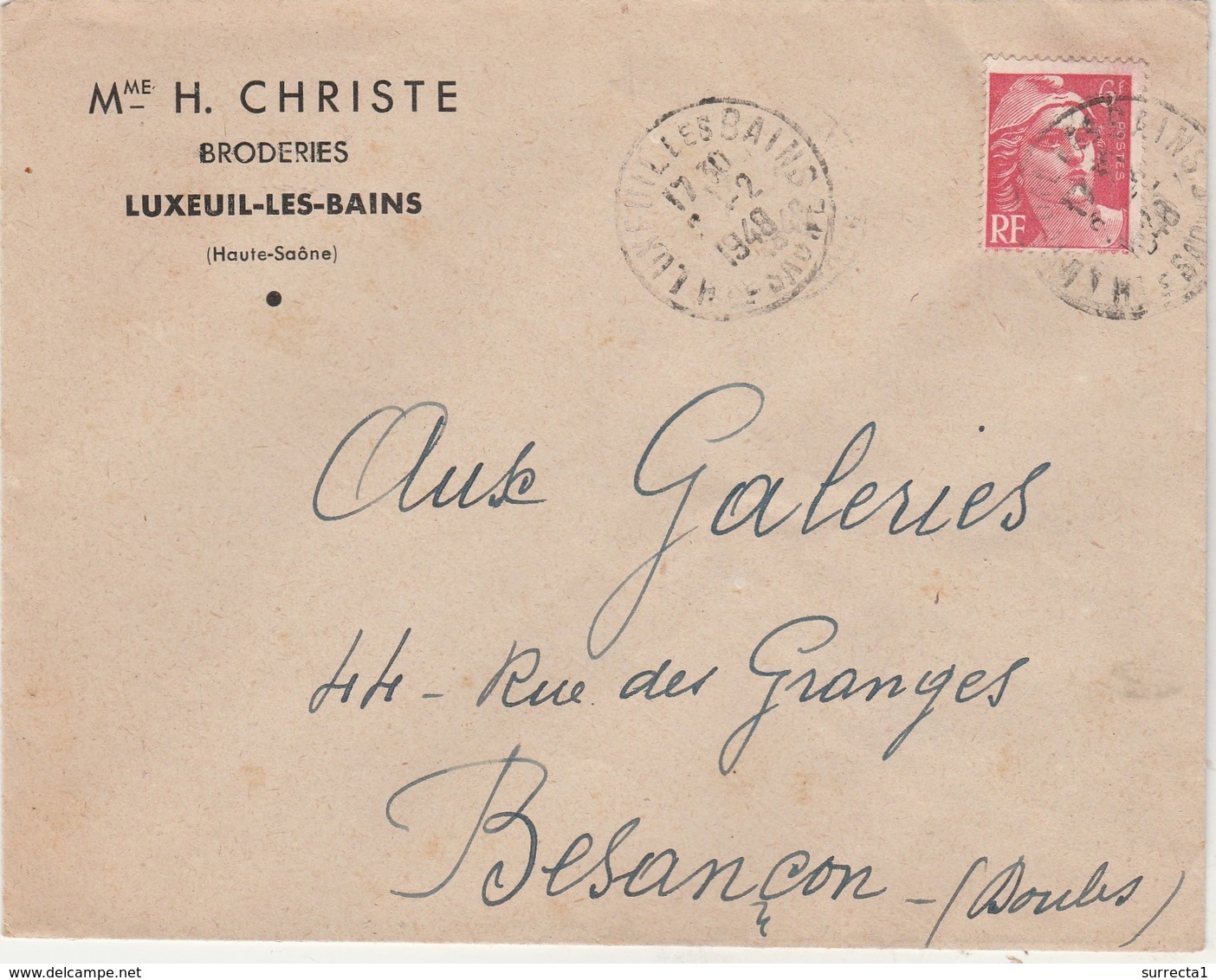 Enveloppe Commerciale 1948 / Mme H. CHRISTIE / Broderies / 70 Luxeuil Les Bains - Autres & Non Classés