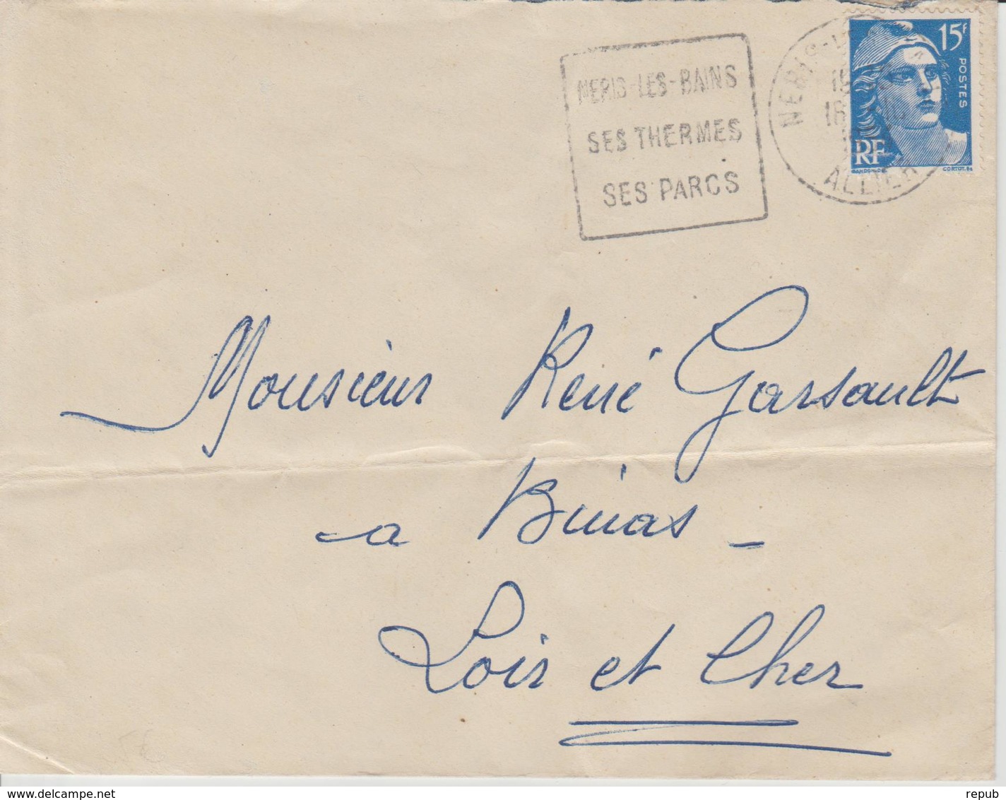 France Oblitération Daguin Allier Neris Les Bains 195. - 1921-1960: Periodo Moderno