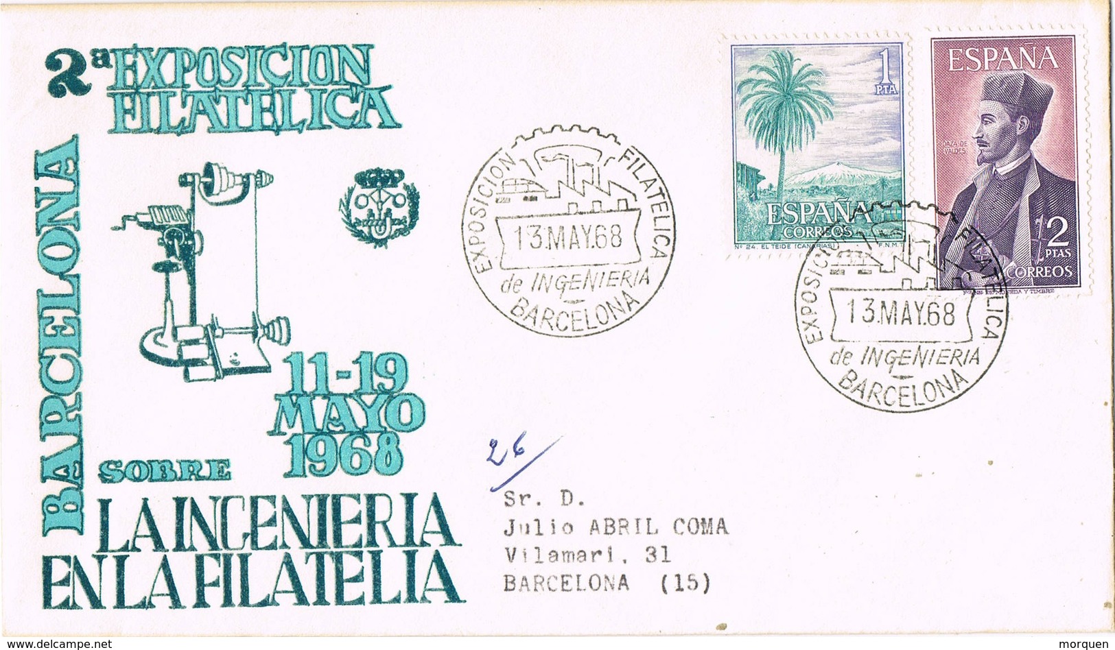 31293. Carta Certificada Exposicion BARCELONA 1968. Ingenieria En Filatelia - Cartas & Documentos