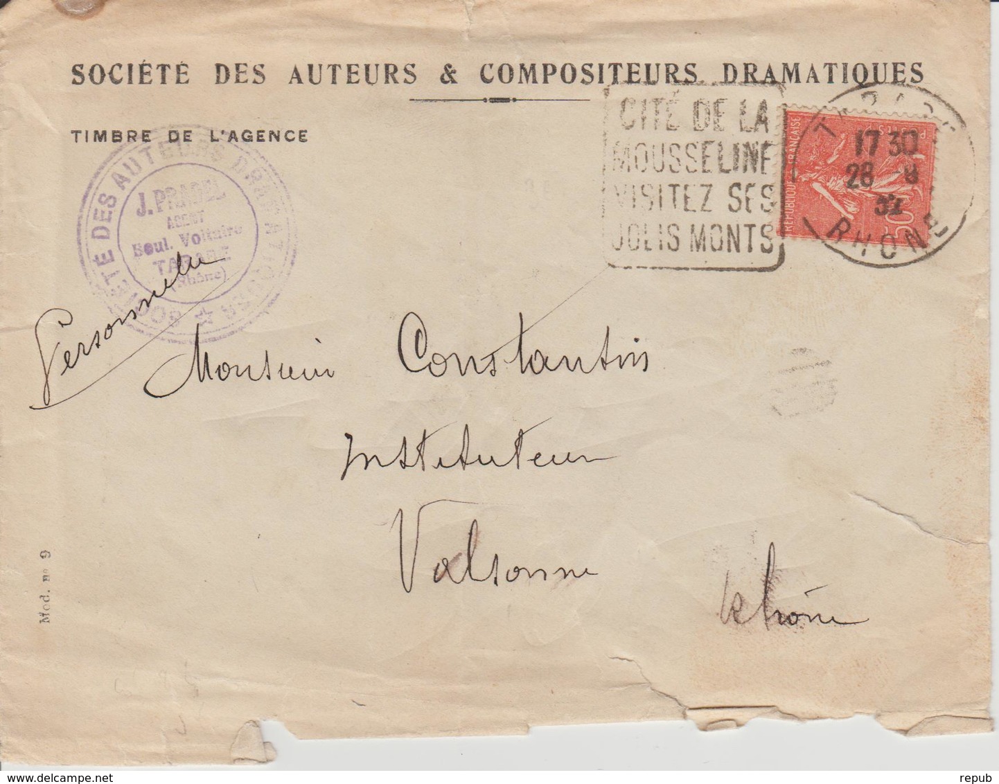 France Oblitération Daguin Rhone Tarare 1932 - 1921-1960: Période Moderne
