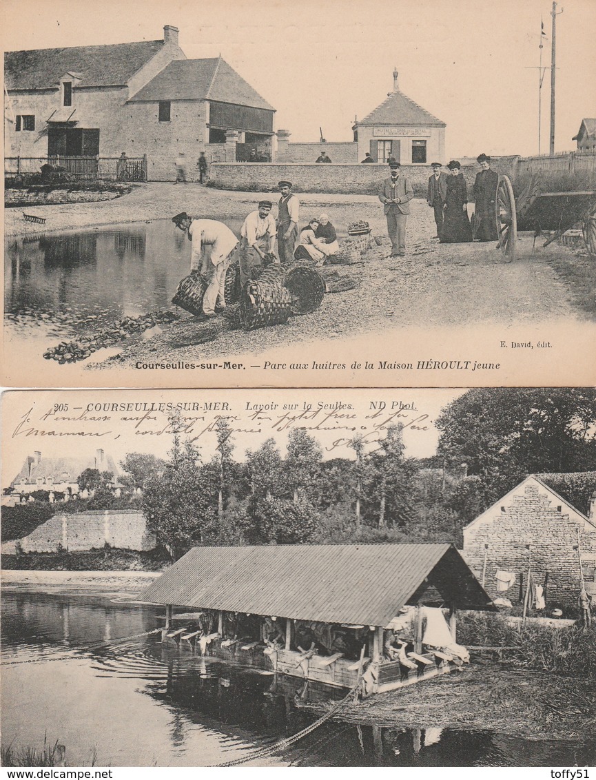 2 CPA:PÊCHEUR PANIERS PARC DES HUÎTRES MAISON HÉROULT JEUNE,FEMMES LESSIVE AU LAVOIR COURSEULLES SUR MER (14) - Courseulles-sur-Mer