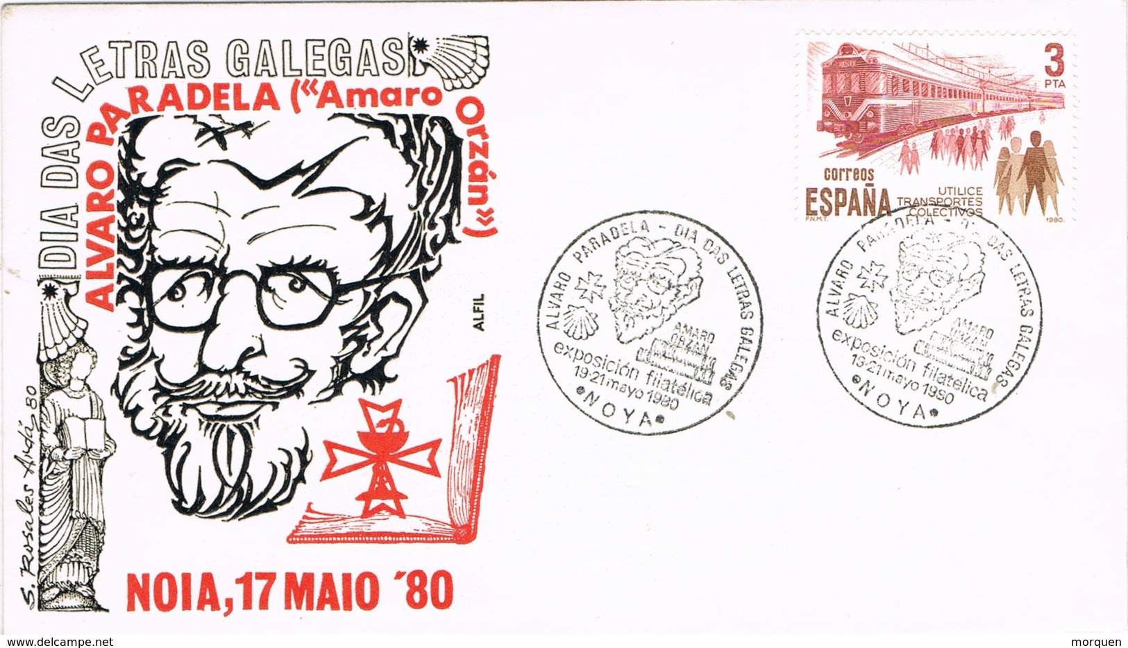 31295. Carta  Exposicion NOYA (Coruña) 1980. Alvaro PARADELA, Dia Letras Galegas - Cartas & Documentos