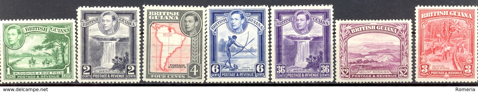 Guyane Britannique - 1936/1945 - Yt 162/163/164/165/167/172a/174 - Georges VI - * Charnières - Guyane Britannique (...-1966)