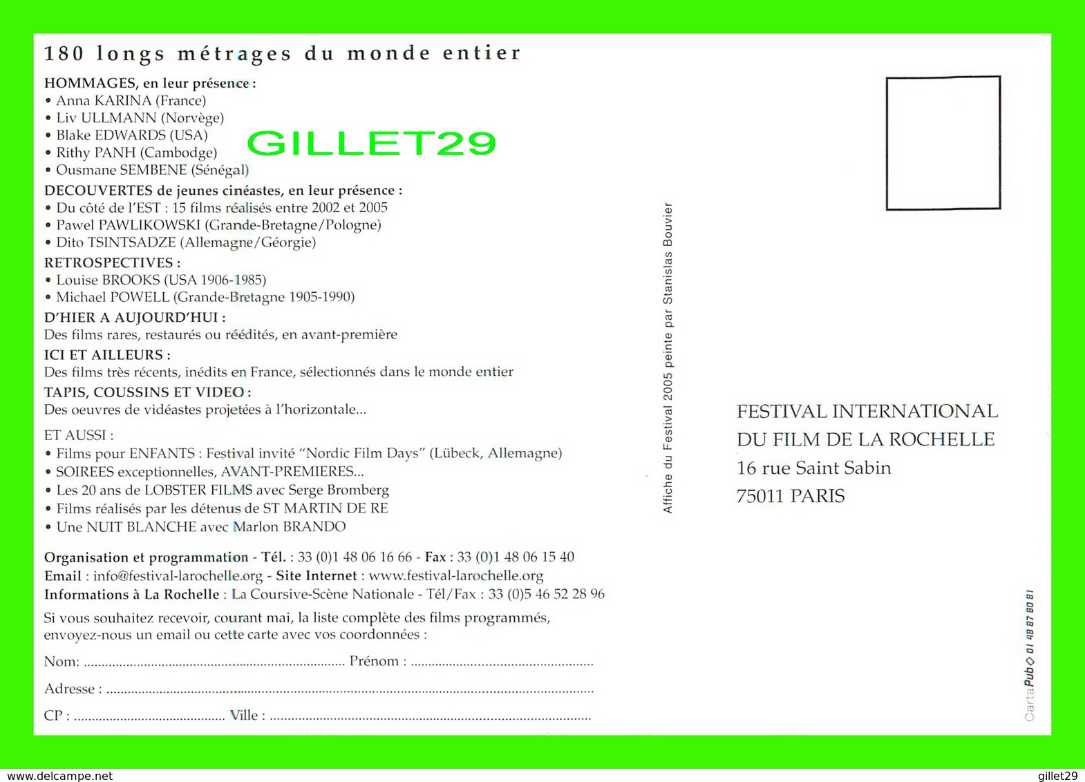 ADVERTISING, PUBLICITÉ - LOT DE 13 CARTES - FESTIVAL INTERNATIONAL DU FILM DE LA ROCHELLE DE 1992 À 2005 -