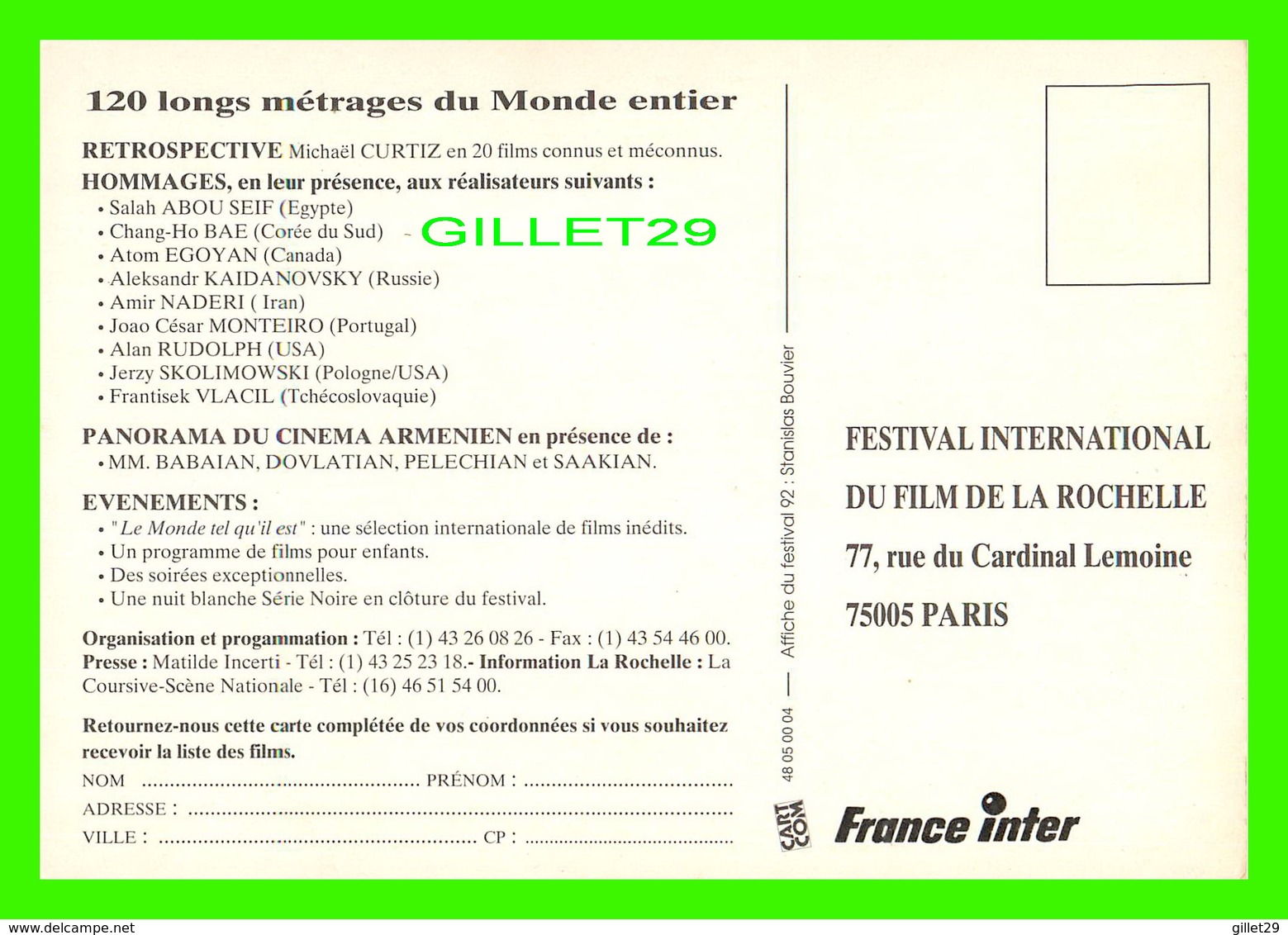 ADVERTISING, PUBLICITÉ - LOT DE 13 CARTES - FESTIVAL INTERNATIONAL DU FILM DE LA ROCHELLE DE 1992 À 2005 -