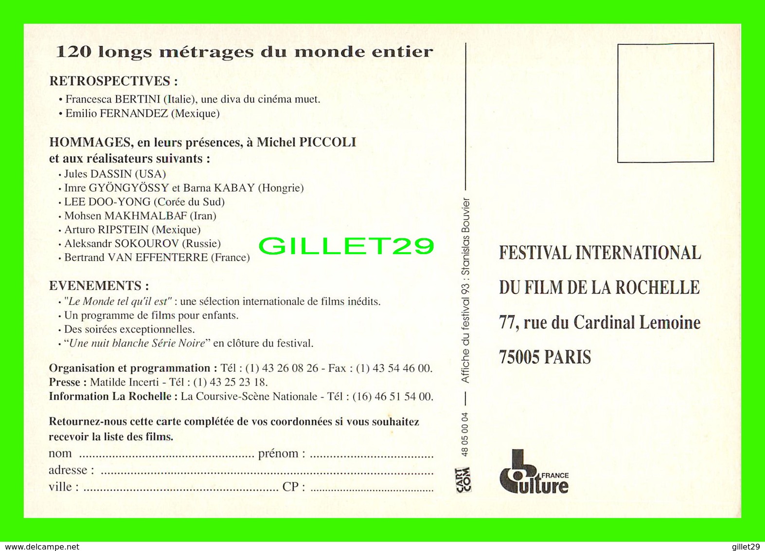 ADVERTISING, PUBLICITÉ - LOT DE 13 CARTES - FESTIVAL INTERNATIONAL DU FILM DE LA ROCHELLE DE 1992 À 2005 -