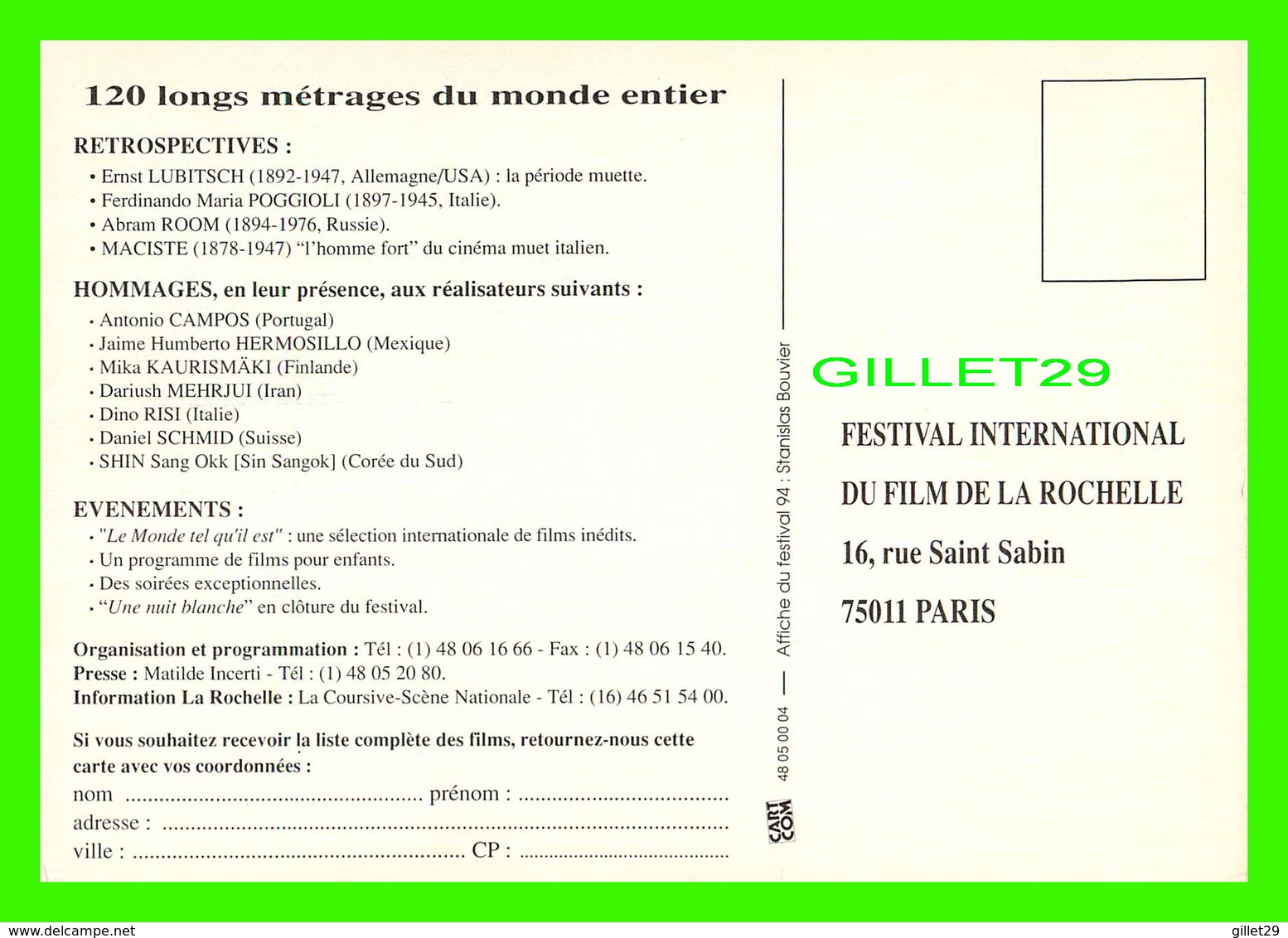 ADVERTISING, PUBLICITÉ - LOT DE 13 CARTES - FESTIVAL INTERNATIONAL DU FILM DE LA ROCHELLE DE 1992 À 2005 -