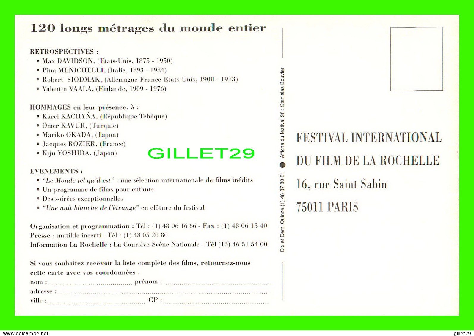 ADVERTISING, PUBLICITÉ - LOT DE 13 CARTES - FESTIVAL INTERNATIONAL DU FILM DE LA ROCHELLE DE 1992 À 2005 -