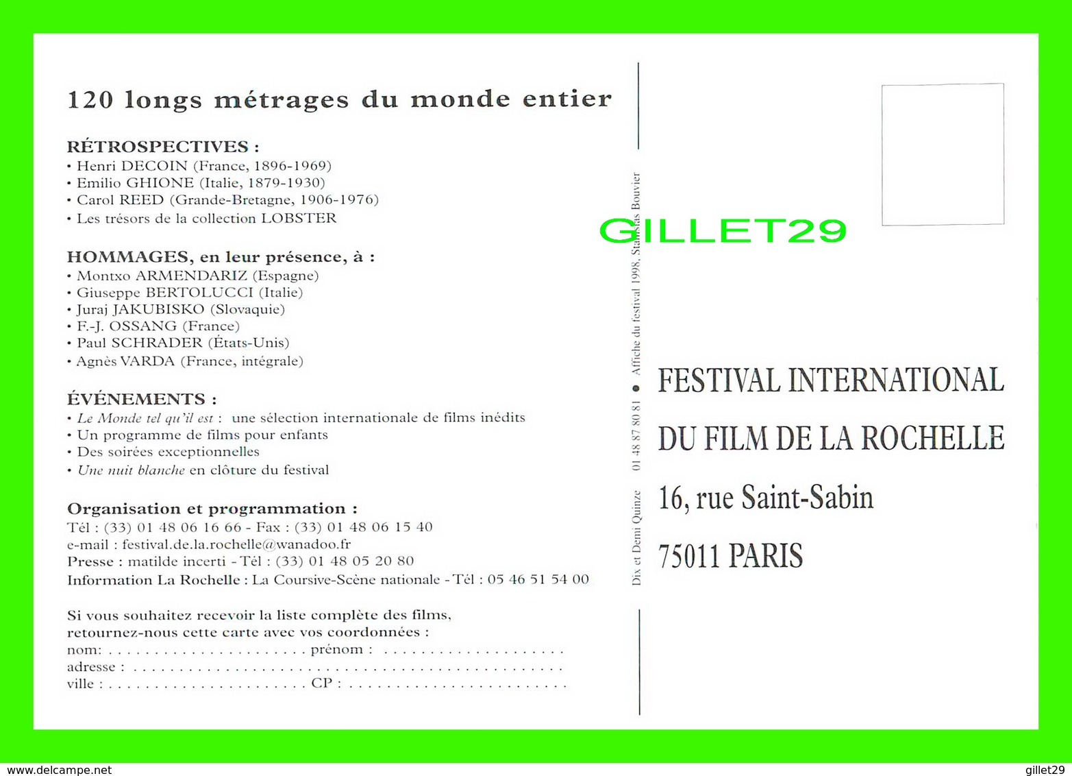 ADVERTISING, PUBLICITÉ - LOT DE 13 CARTES - FESTIVAL INTERNATIONAL DU FILM DE LA ROCHELLE DE 1992 À 2005 -