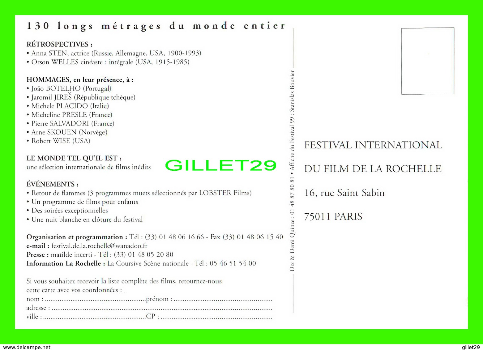 ADVERTISING, PUBLICITÉ - LOT DE 13 CARTES - FESTIVAL INTERNATIONAL DU FILM DE LA ROCHELLE DE 1992 À 2005 -