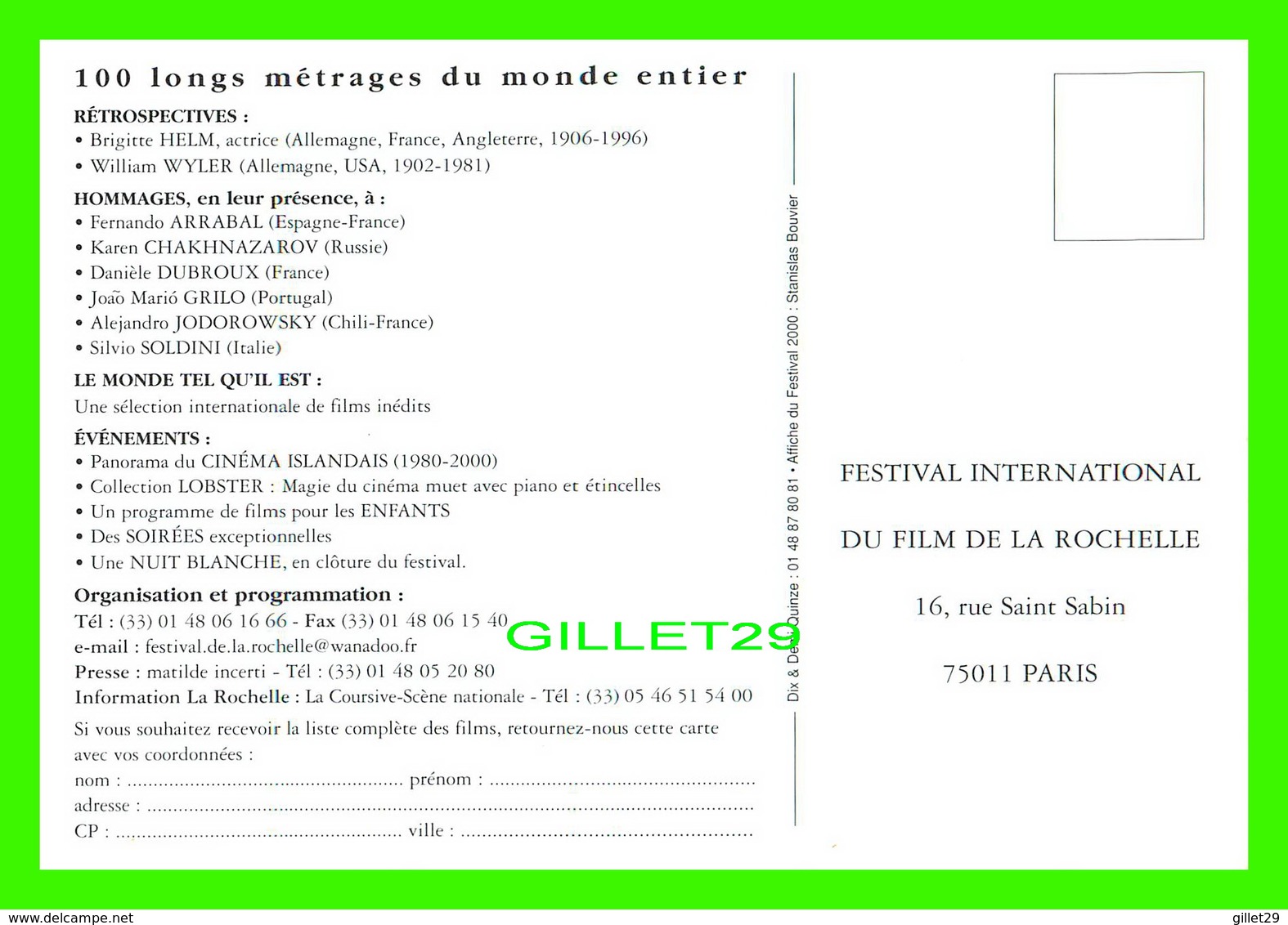 ADVERTISING, PUBLICITÉ - LOT DE 13 CARTES - FESTIVAL INTERNATIONAL DU FILM DE LA ROCHELLE DE 1992 À 2005 -