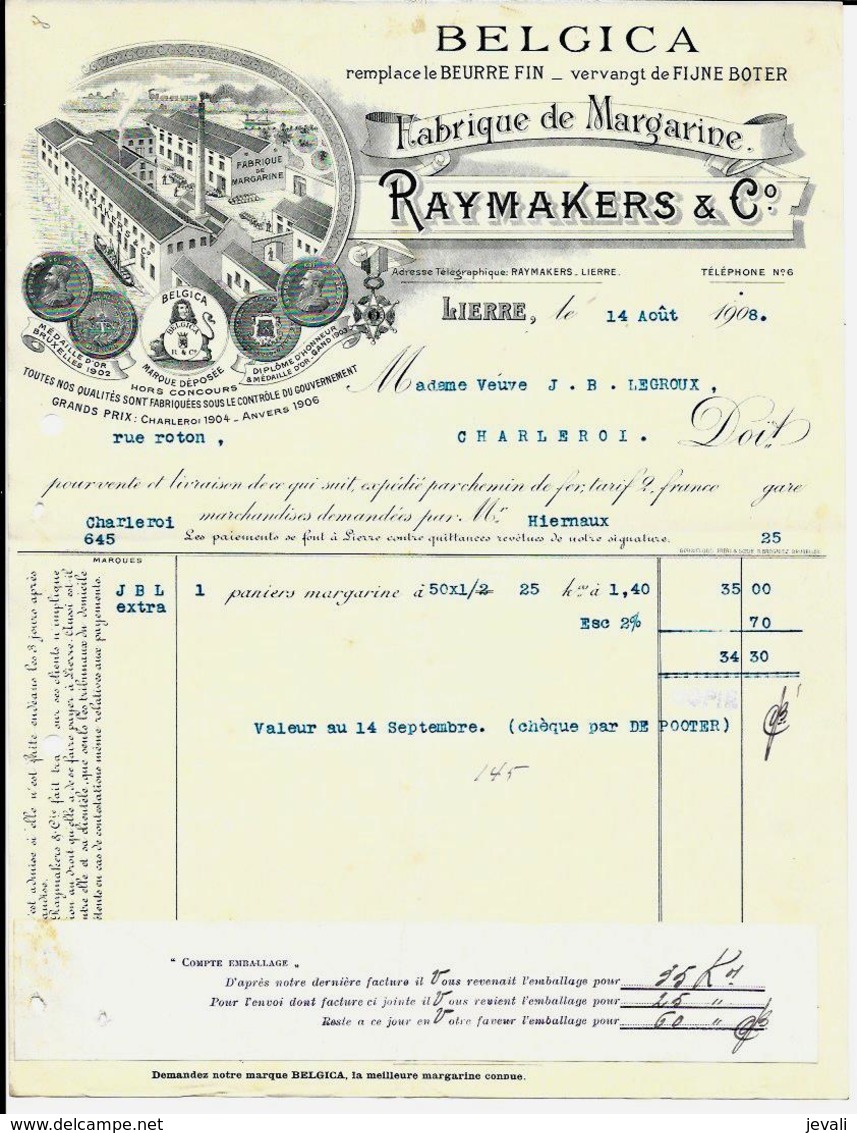 LIERRE  -  Raymakers & Co  ( Fabrique De Margarine )  1908 - Lebensmittel