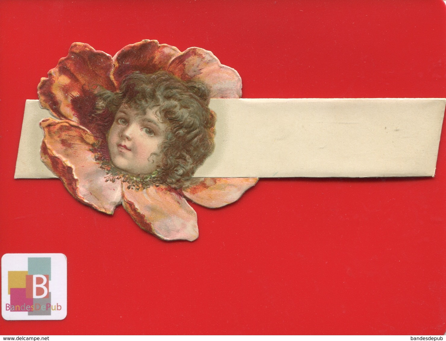 Superbe Chromo Marque Page Gaufré Relief Visage Enfant Fleur Coquelicot  14 Cm Cartonné - Fleurs