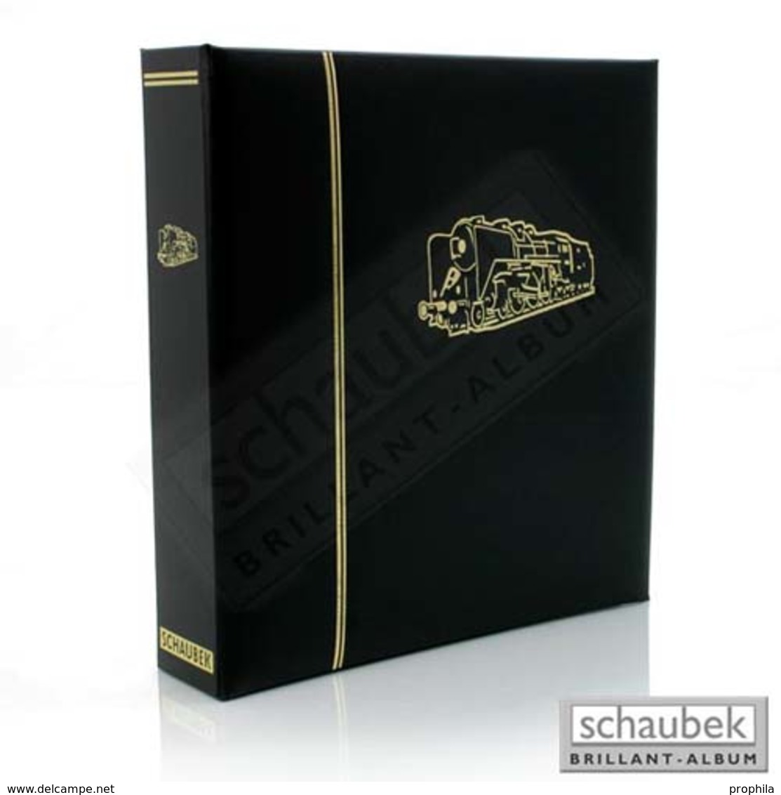 Schaubek Kunstleder-Schraubbinder Unwattiert  Mit Goldener Motivprägung Eisenbahn Ohne Schutzkassette - Large Format, Black Pages
