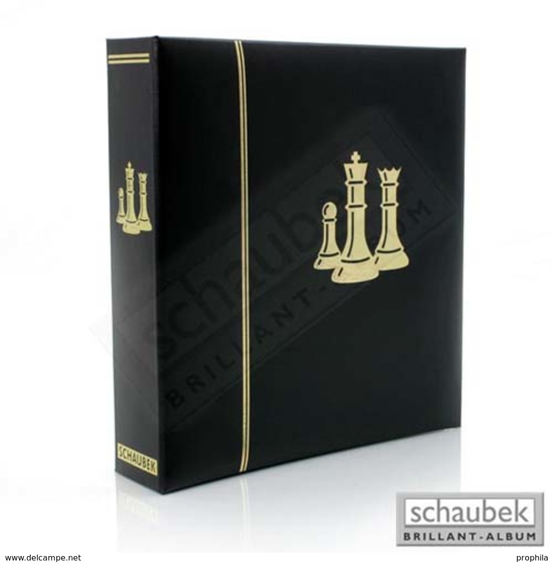 Schaubek Kunstleder-Schraubbinder Unwattiert  Mit Goldener Motivprägung Schach Ohne Schutzkassette - Large Format, Black Pages