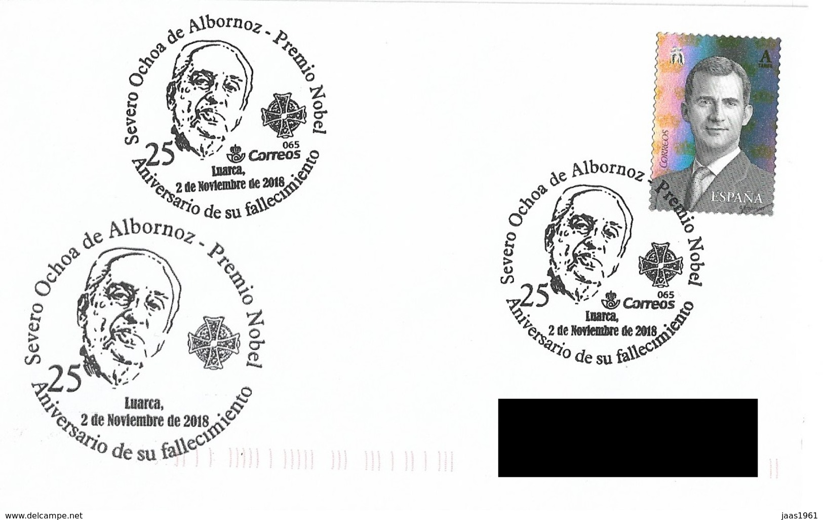 SPAIN. POSTMARK SEVERO OCHOA. NOBEL PRIZE IN MEDICINE. LUARCA 2018 - Máquinas Franqueo (EMA)